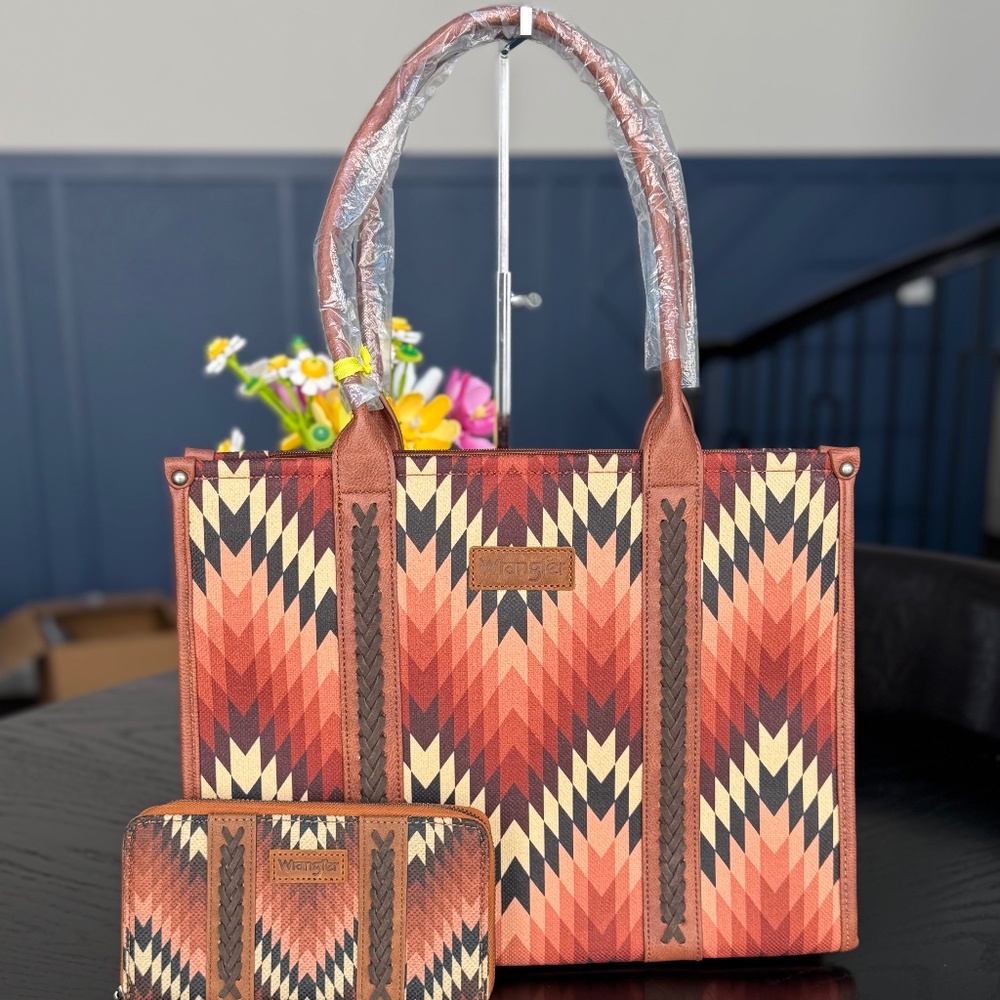 Wrangler Southwestern Pattern Dual Sided Print Concealed Carry Wide Tote+ Wallet